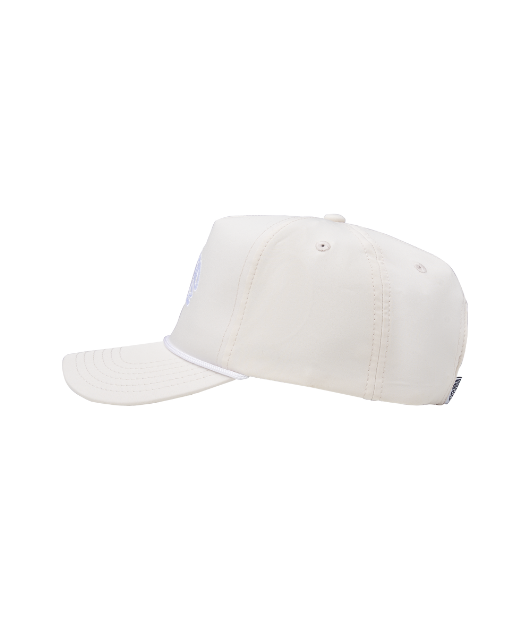 Man wearing white "No bad dayz" hat with white rope brim and white letters